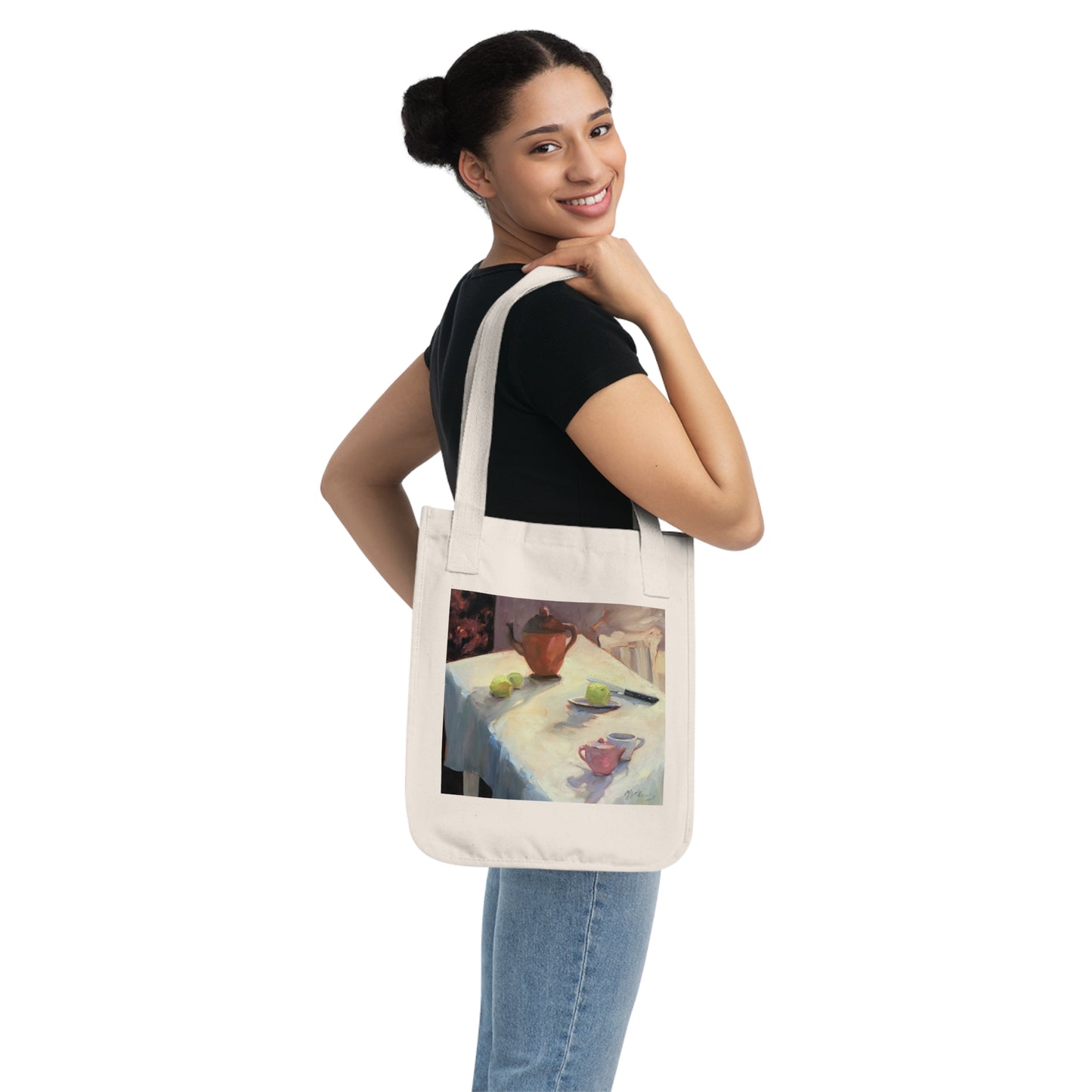 Organic Canvas Tote Bag with 'Teapot' I Original Artwork by American Artist Barbara Cleary