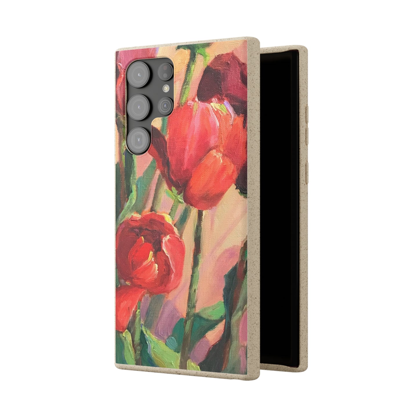 Biodegradable Phone Case with 'Red Tulips' Floral Original Artwork by Barbara Cleary