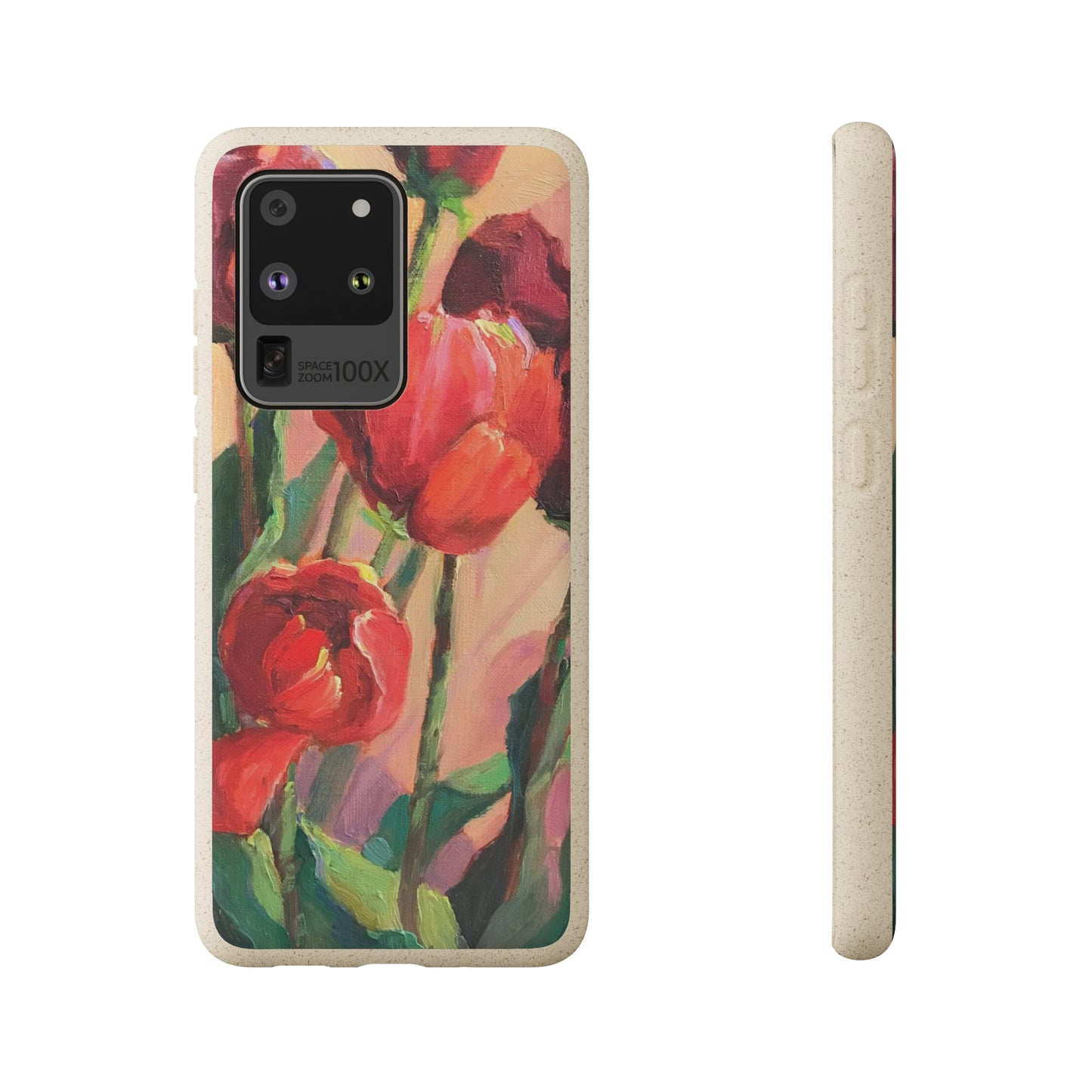 Biodegradable Phone Case with 'Red Tulips' Floral Original Artwork by Barbara Cleary