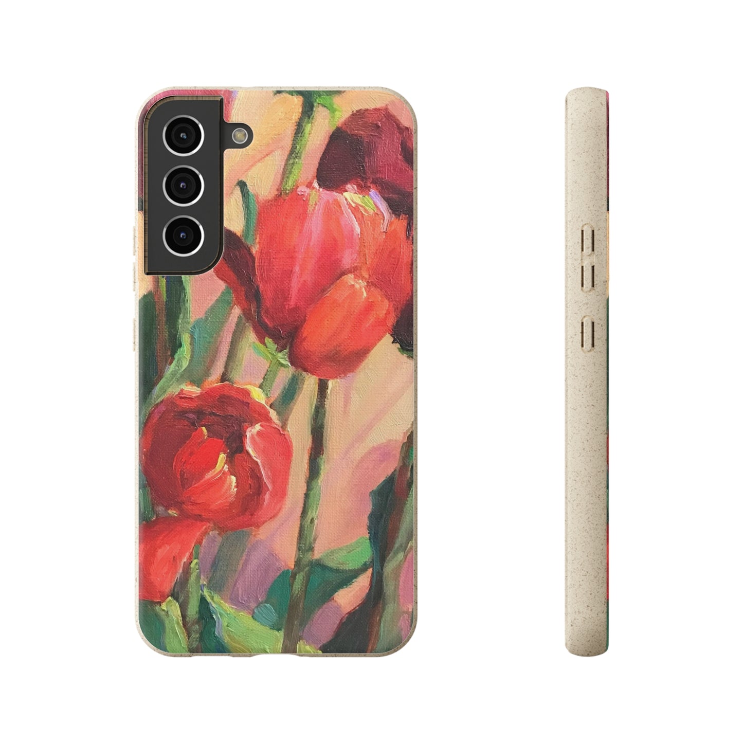 Biodegradable Phone Case with 'Red Tulips' Floral Original Artwork by Barbara Cleary