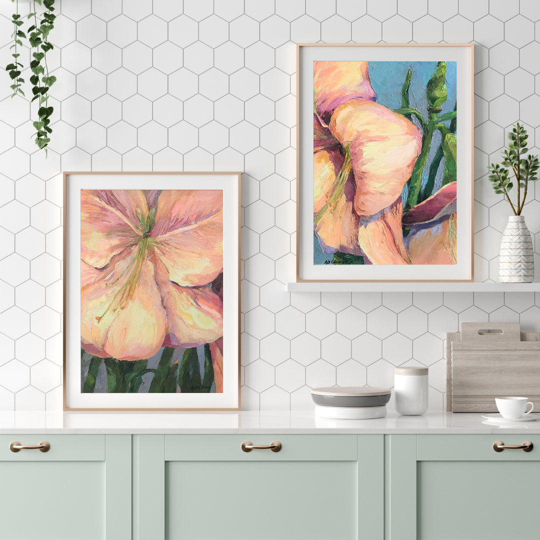 'Amaryllis 2' Floral I 18x24 Museum-Quality Matte Paper Poster | Original Artwork by American Artist Barbara Cleary