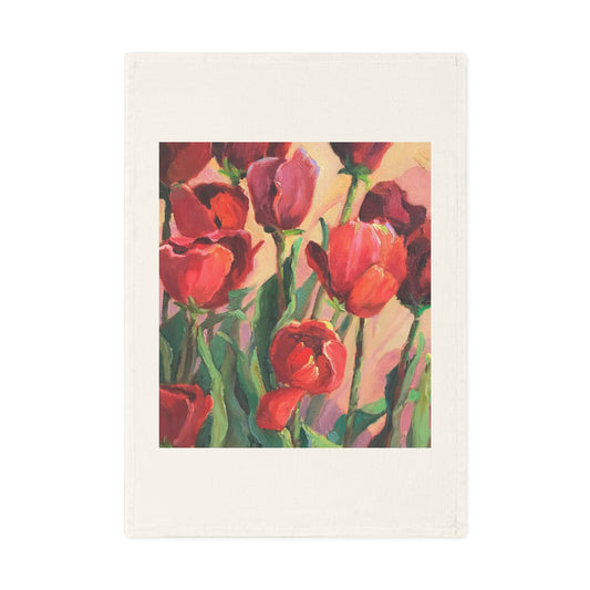 'Tulips' Floral Cotton Tea Towel I Original Artwork by American Artist Barbara Cleary | Barbara Cleary Designs