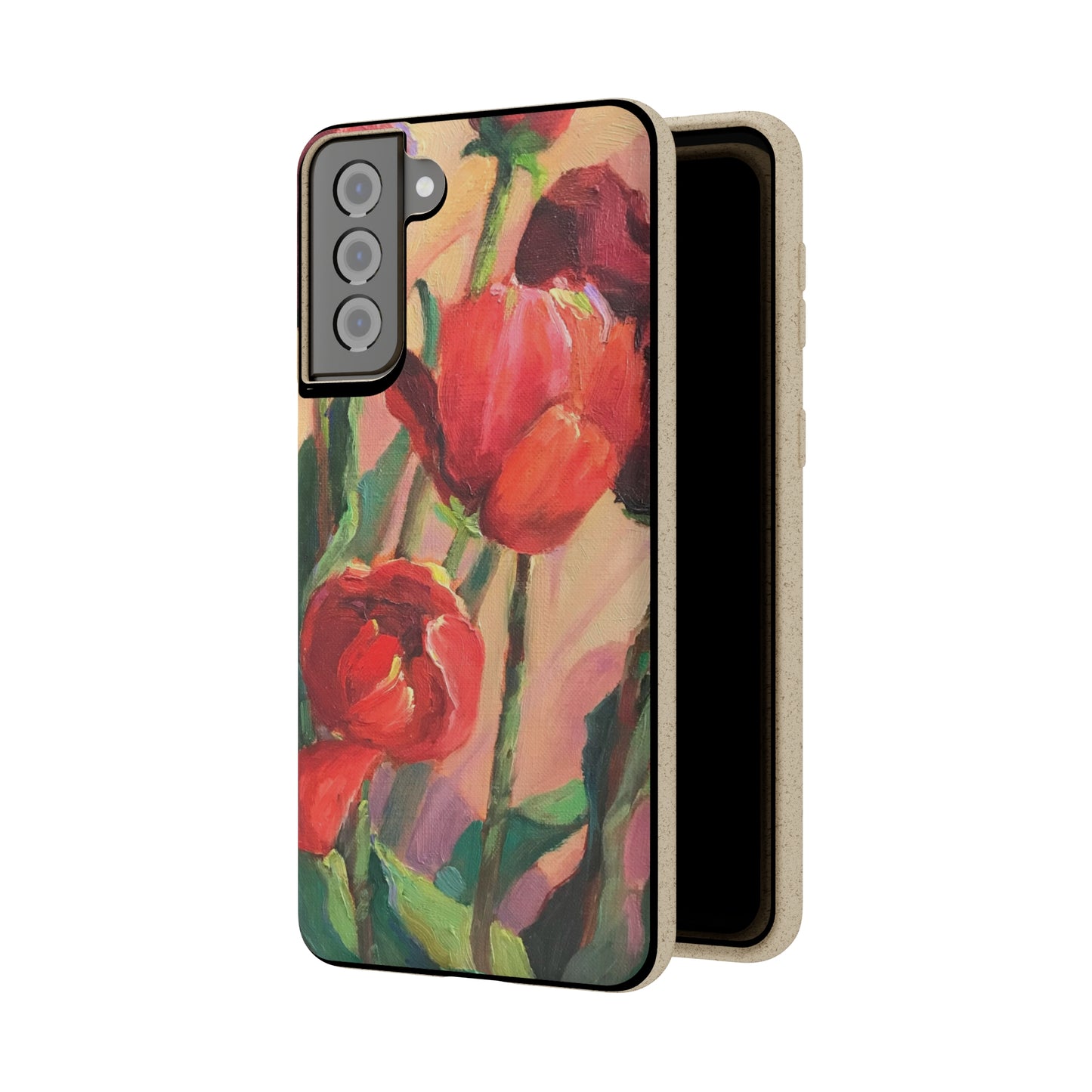 Biodegradable Phone Case with 'Red Tulips' Floral Original Artwork by Barbara Cleary