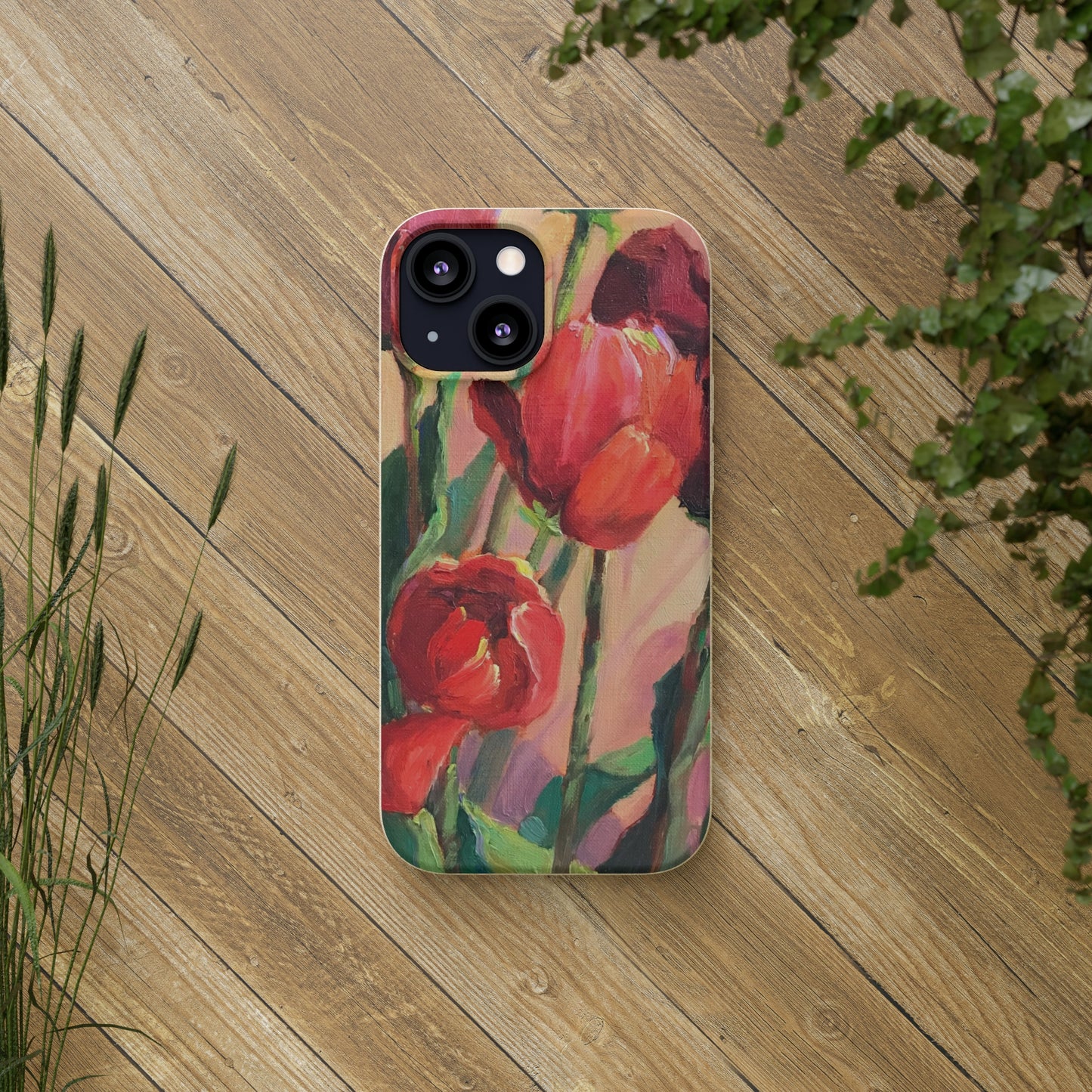 Biodegradable Phone Case with 'Red Tulips' Floral Original Artwork by Barbara Cleary