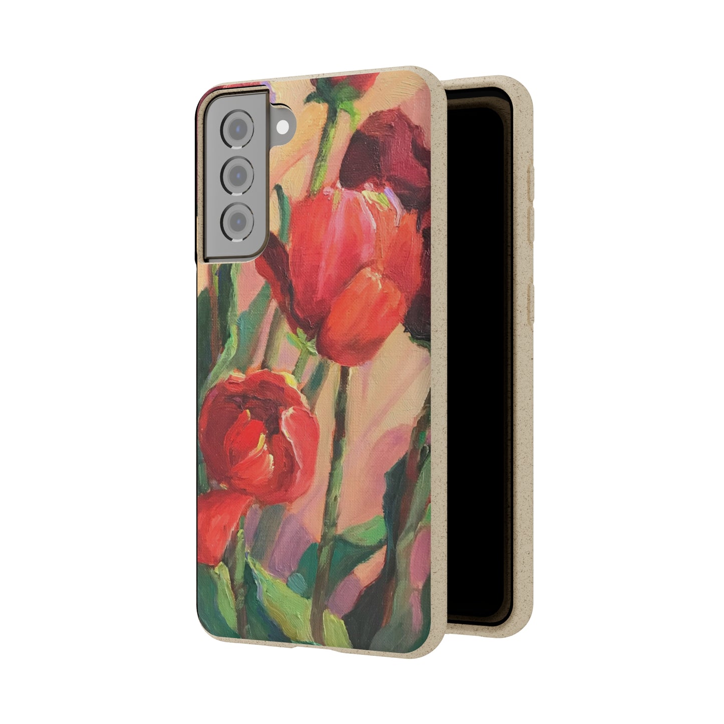 Biodegradable Phone Case with 'Red Tulips' Floral Original Artwork by Barbara Cleary