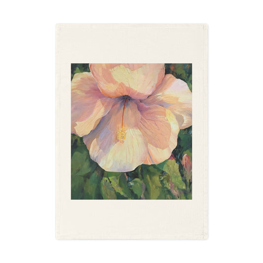 'Pink Hibiscus' Organic Cotton Tea Towel I Original Artwork by American Artist Barbara Cleary