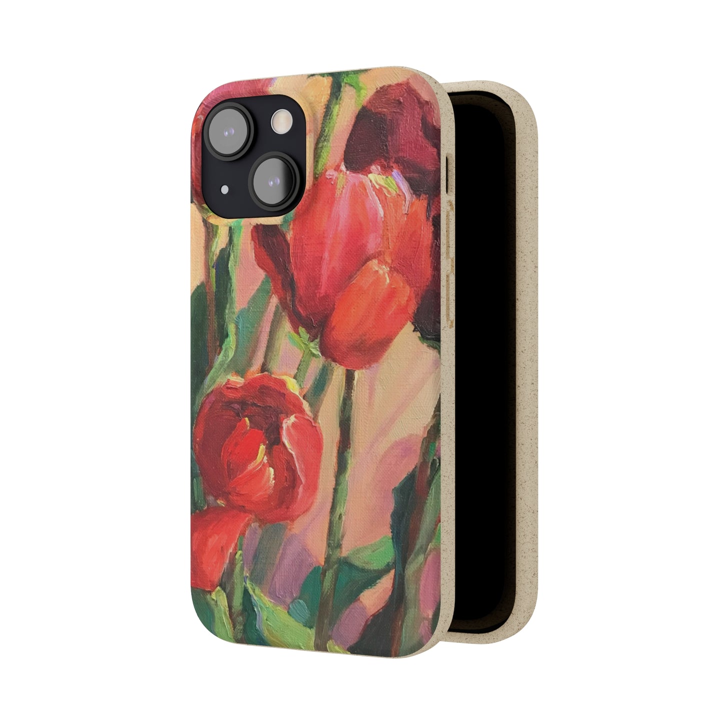 Biodegradable Phone Case with 'Red Tulips' Floral Original Artwork by Barbara Cleary