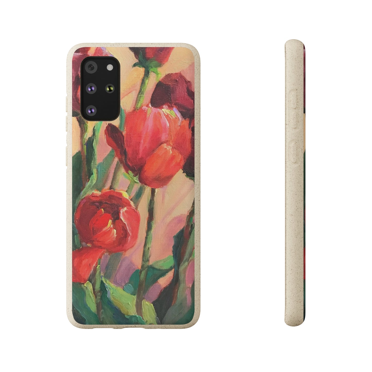 Biodegradable Phone Case with 'Red Tulips' Floral Original Artwork by Barbara Cleary