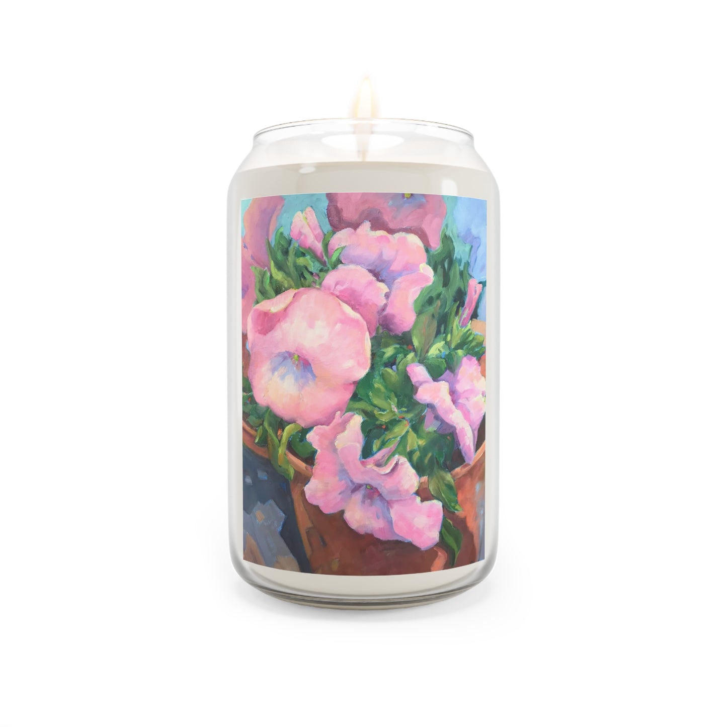 13.75oz Eco-Friendly Scented or Unscented Soy Wax Candle Jar  with 'Pink Petals in Bloom' Artwork by American Artist Barbara Cleary