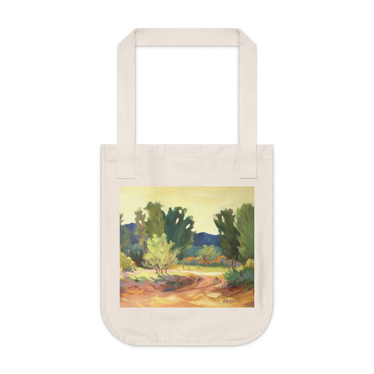 Organic Canvas Tote Bag with 'Hacienda Road' Landscape I Original Artwork by American Artist Barbara Cleary