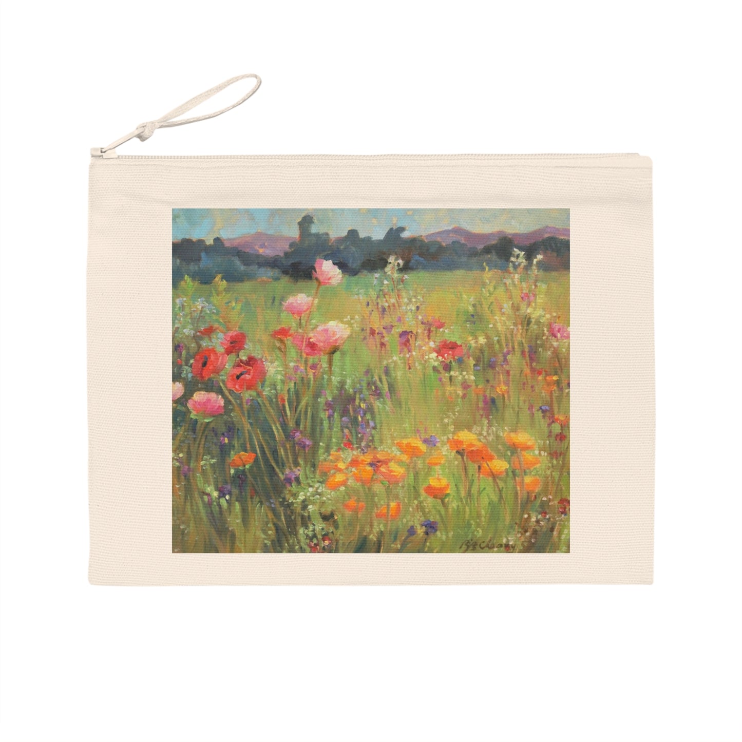 Eco-Friendly Pouch with 'Field of Poppies' I Original Artwork by American Artist Barbara Cleary