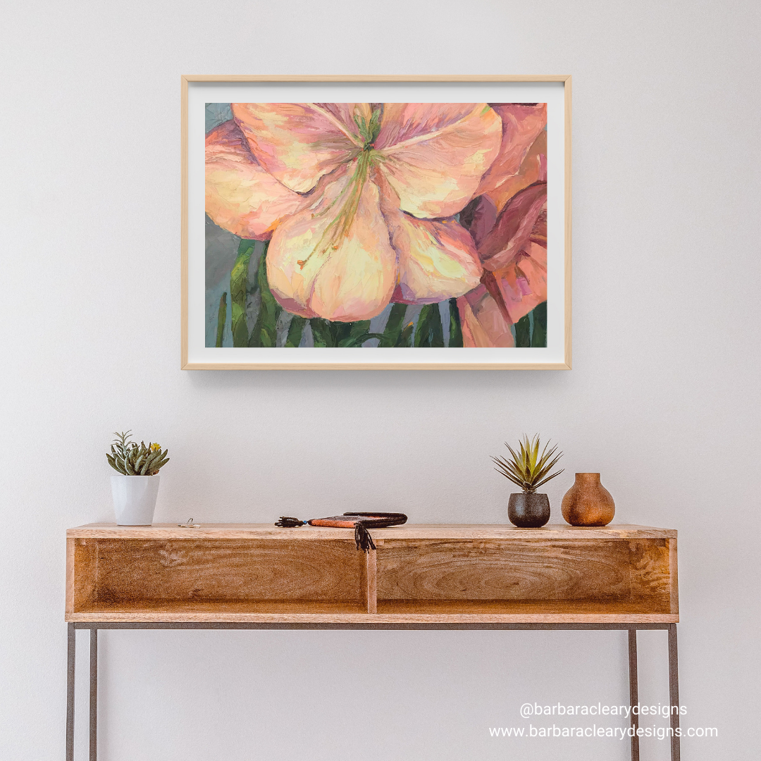 'Amaryllis 1' Floral I 18x24 Museum-Quality Matte Paper Poster | Original Artwork by American Artist Barbara Cleary