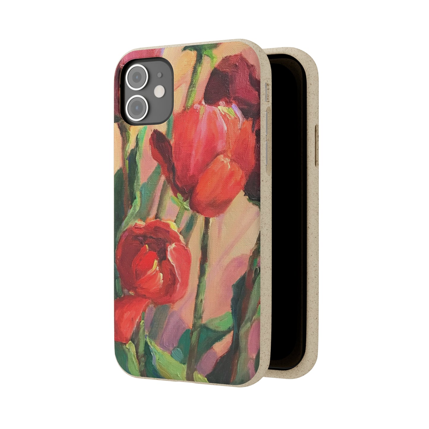 Biodegradable Phone Case with 'Red Tulips' Floral Original Artwork by Barbara Cleary