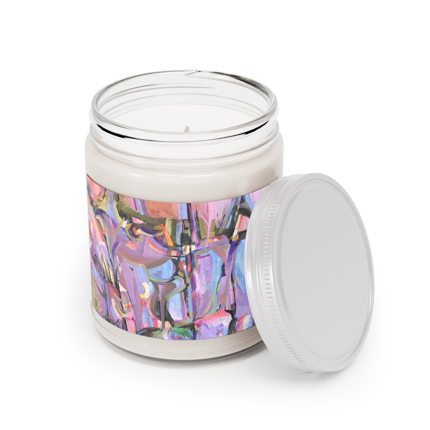 9oz Eco-Friendly Scented or Unscented Soy Wax Candle Jar  with 'Passages' Abstract Artwork by American Artist Barbara Cleary