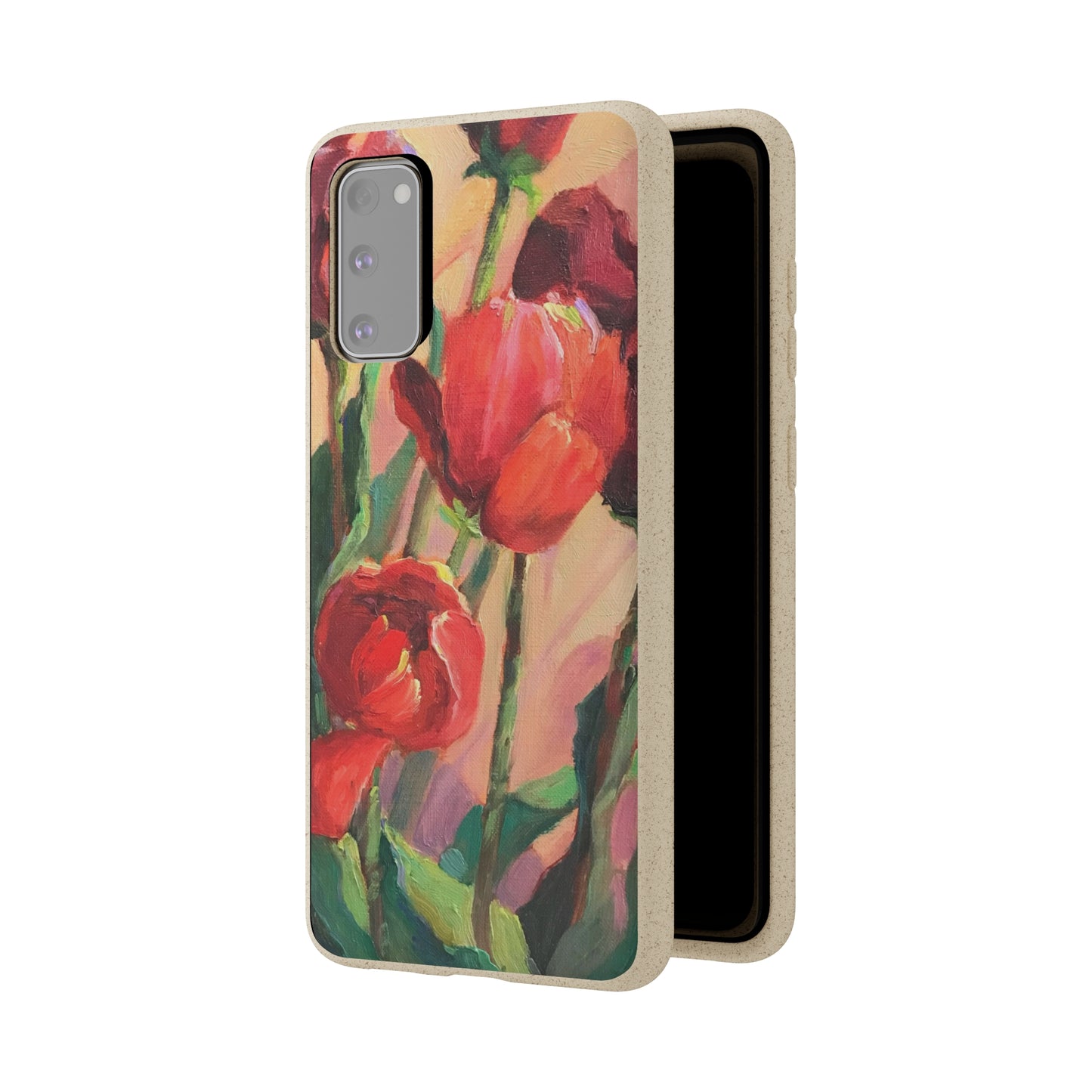 Biodegradable Phone Case with 'Red Tulips' Floral Original Artwork by Barbara Cleary