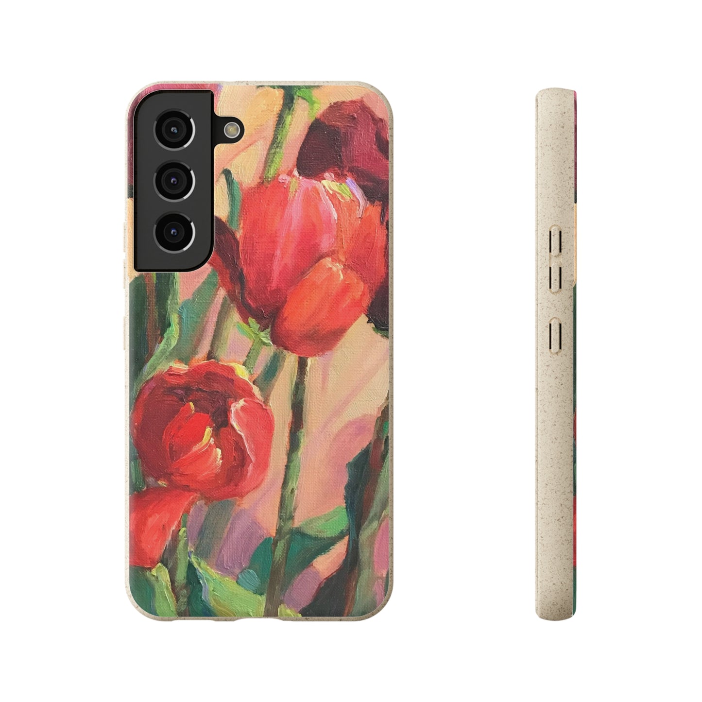 Biodegradable Phone Case with 'Red Tulips' Floral Original Artwork by Barbara Cleary