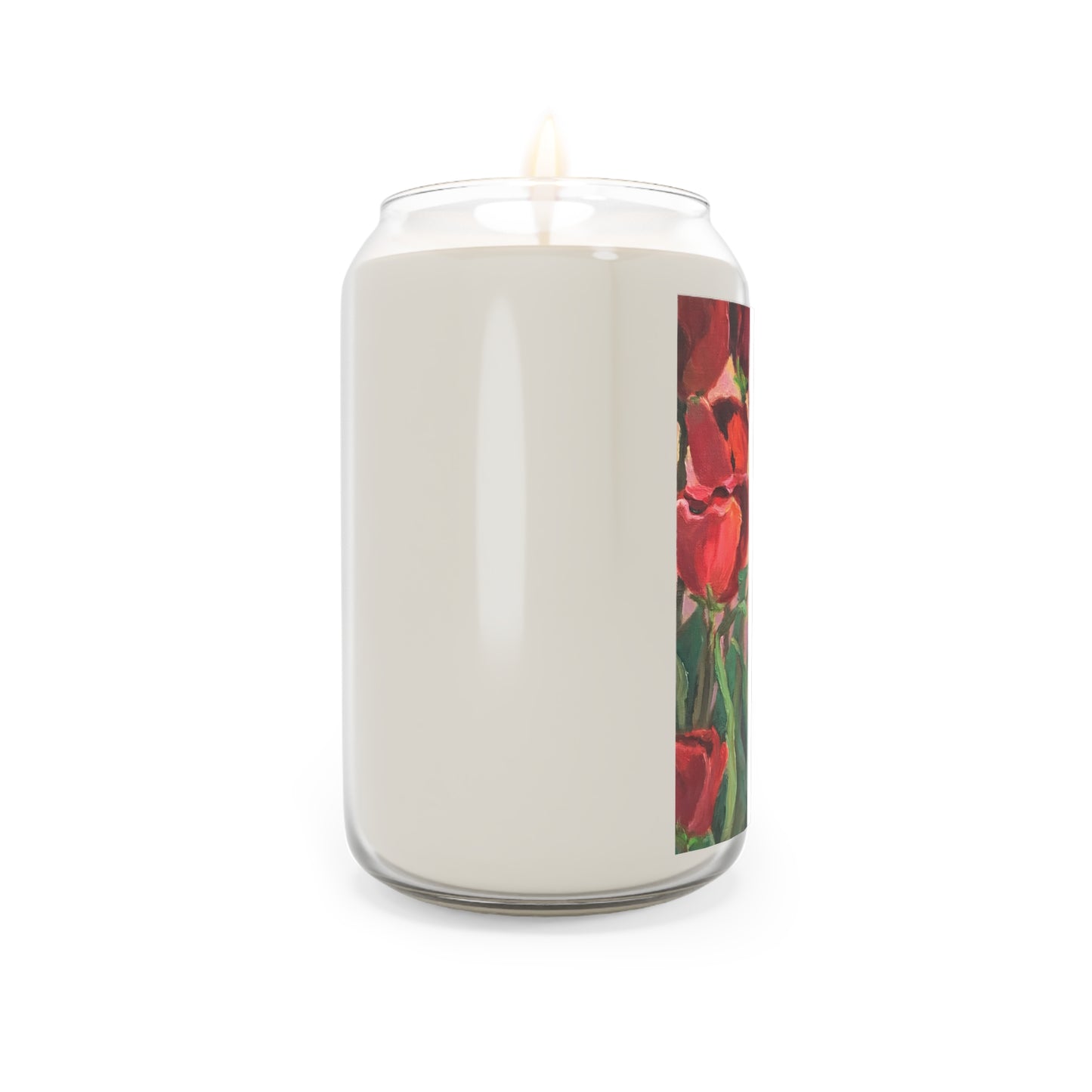 13.75oz Eco-Friendly Scented or Unscented Soy Wax Candle Jar  with 'Tulips' Floral Artwork by American Artist Barbara Cleary