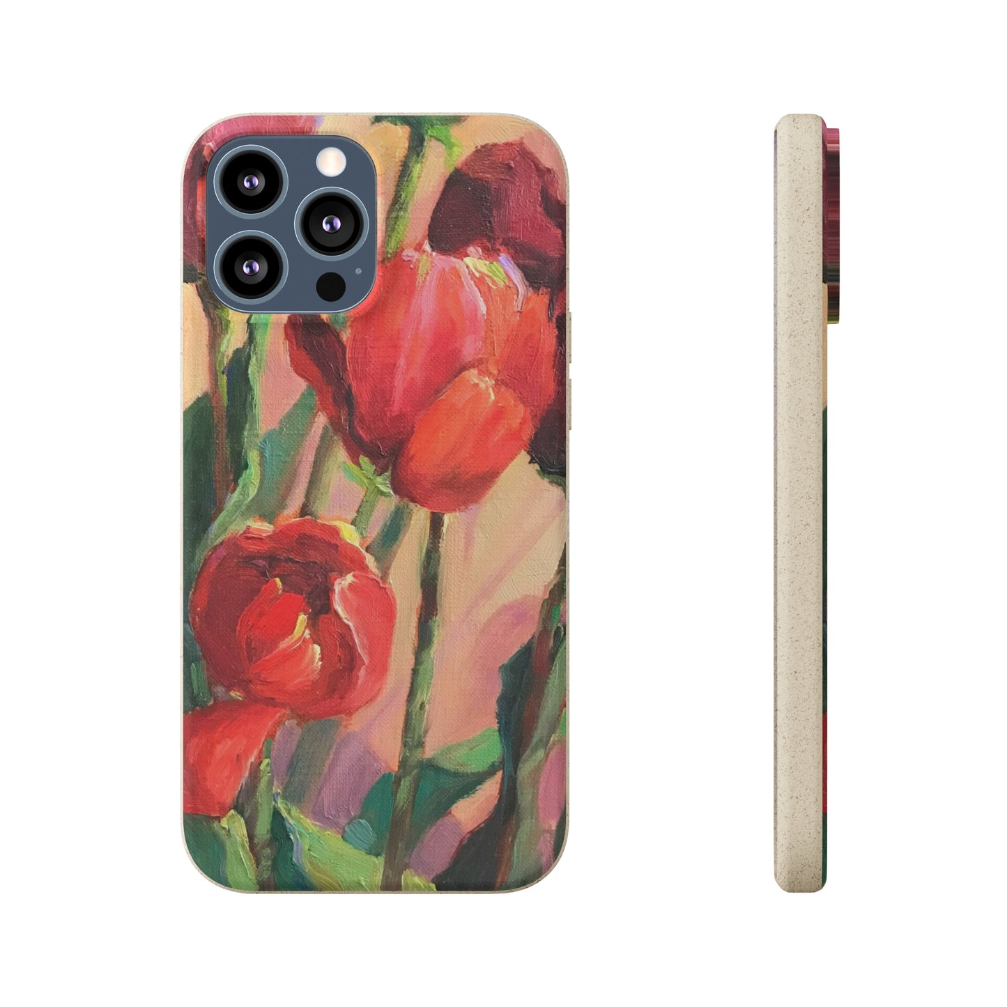 Biodegradable Phone Case with 'Red Tulips' Floral Original Artwork by Barbara Cleary