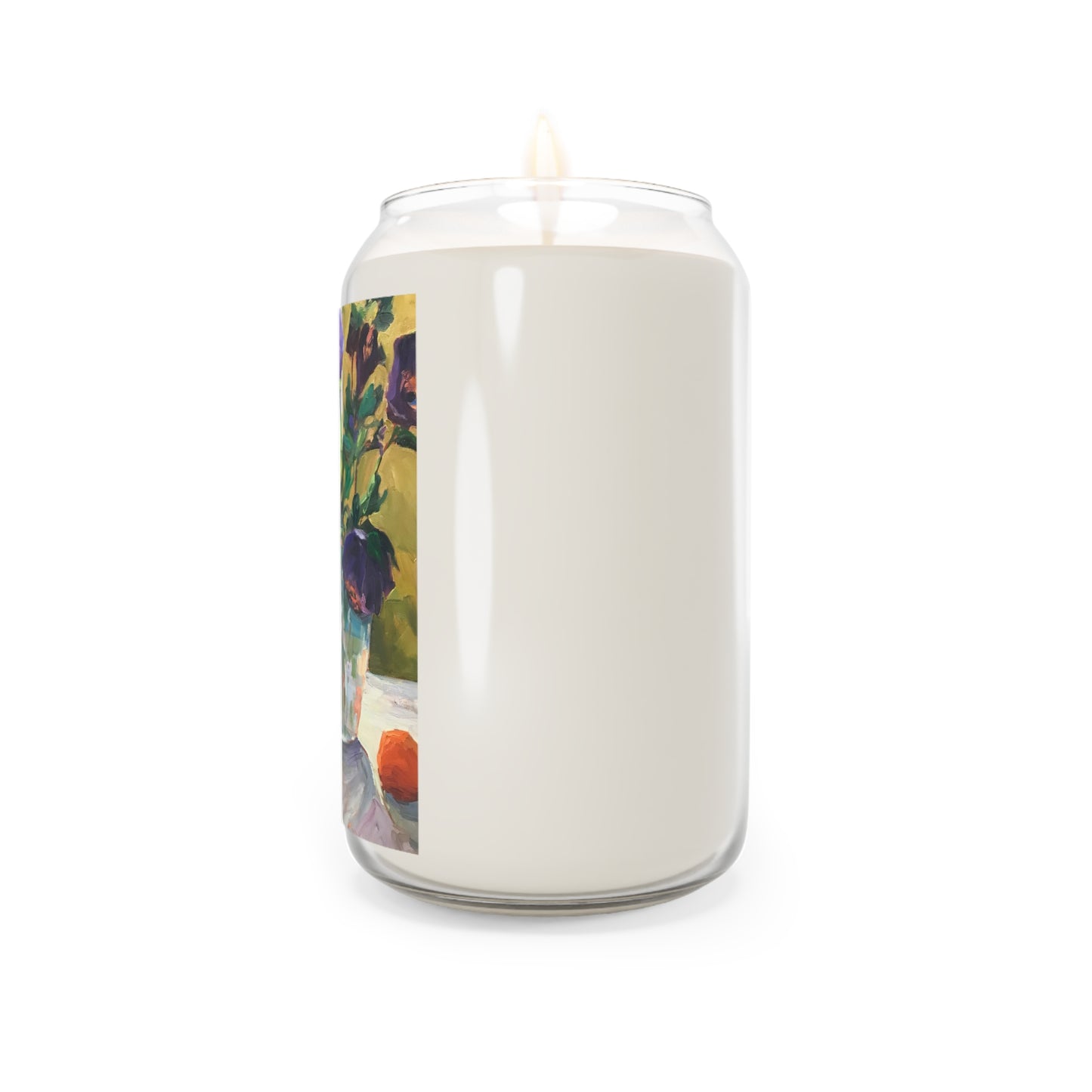 13.75oz Eco-Friendly Scented or Unscented Soy Wax Candle Jar  with 'Purple Flowers' Floral Artwork by American Artist Barbara Cleary