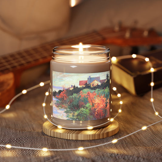 9oz Eco-Friendly Scented or Unscented Soy Wax Candle Jar with 'Crest View' Artwork by American Artist Barbara Cleary (Fall Collection)