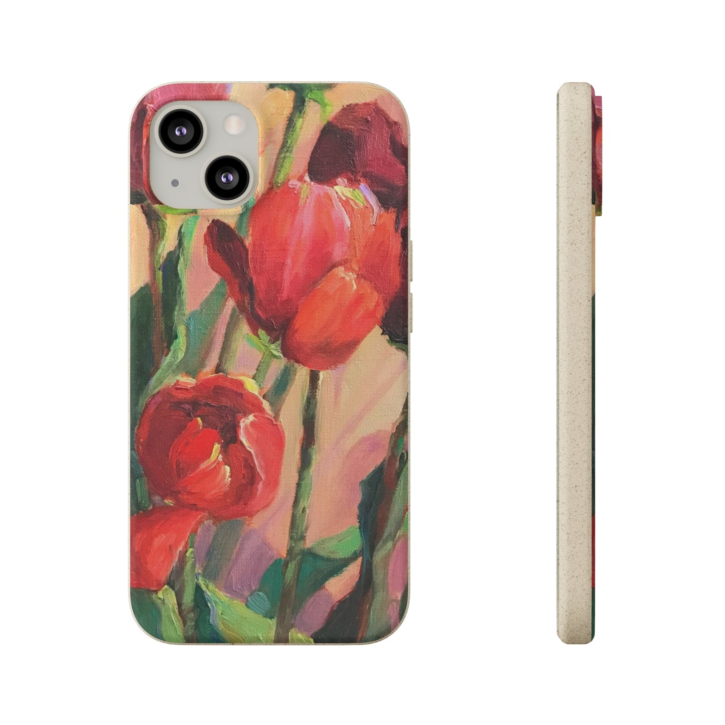 Biodegradable Phone Case with 'Red Tulips' Floral Original Artwork by Barbara Cleary