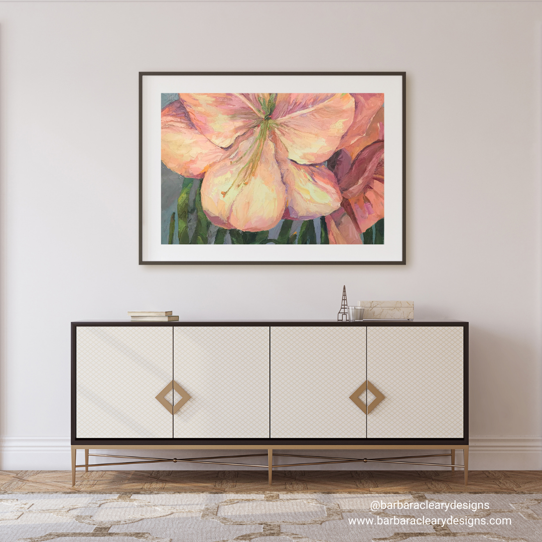 'Amaryllis 1' Floral I 18x24 Museum-Quality Matte Paper Poster | Original Artwork by American Artist Barbara Cleary