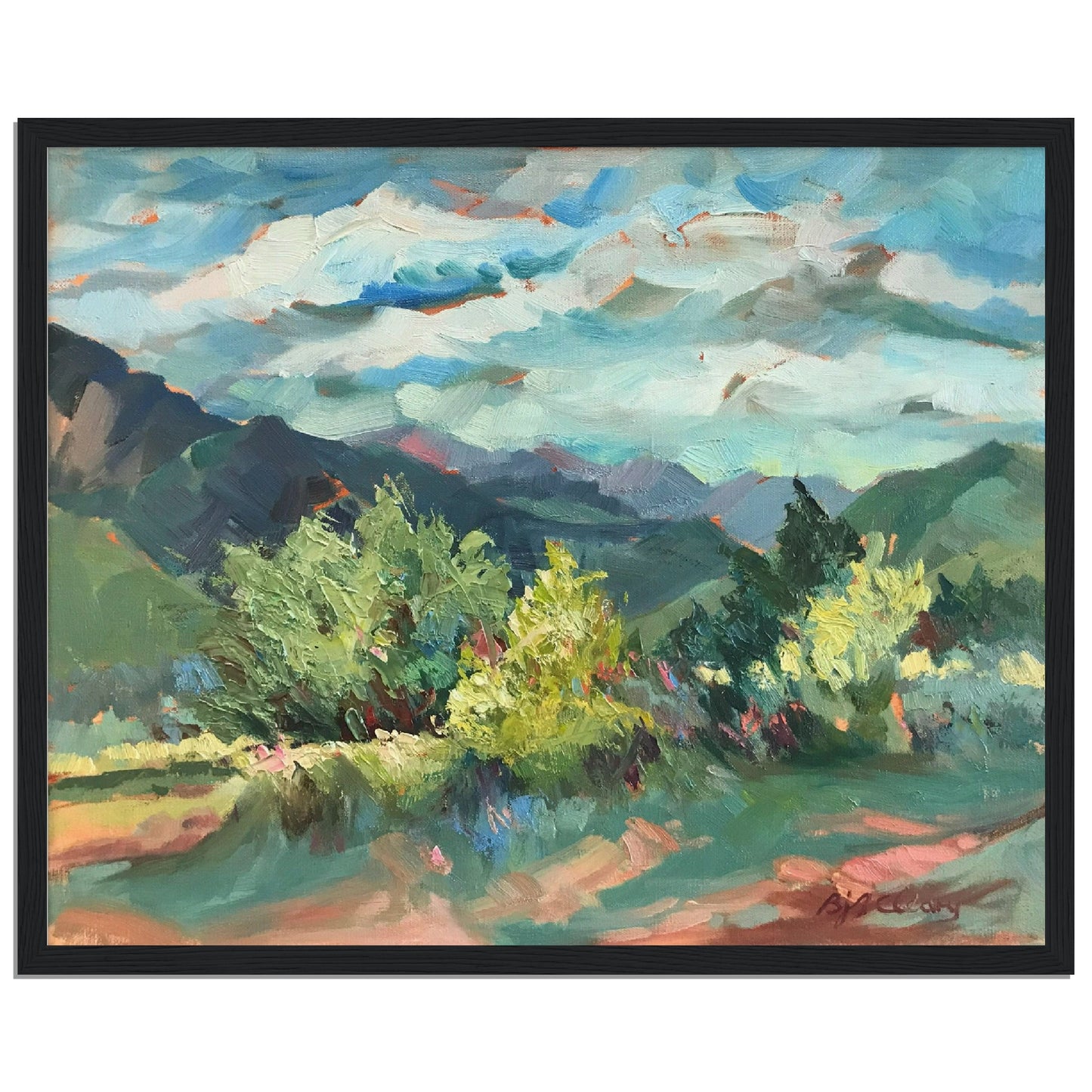 ‘Pueblo Lands Plein Air’ Southwestern Landscape | 16x20 Wooden Framed Art Print | Original Artwork by American Artist Barbara Cleary