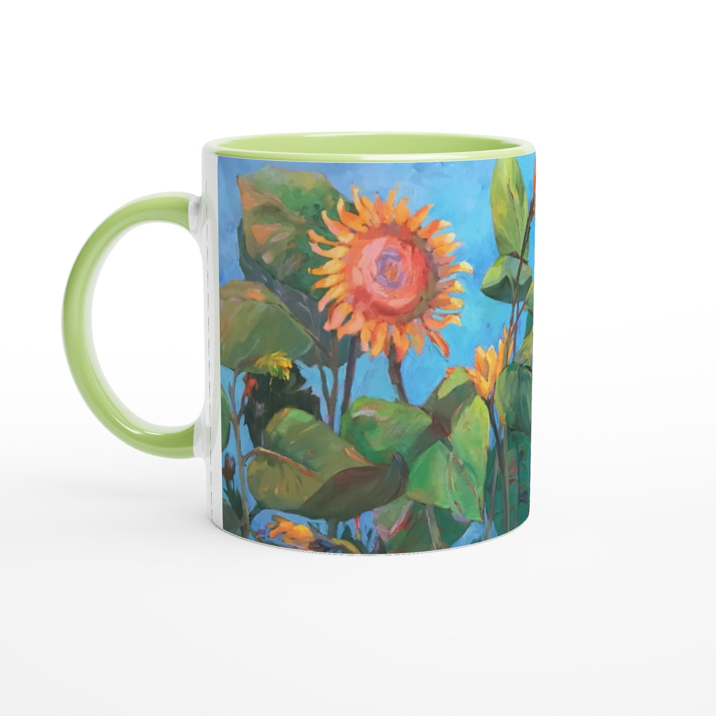 "Southwind 2" Sunflowers Floral White 11oz Ceramic Mug with Color Inside by Barbara Cleary Designs
