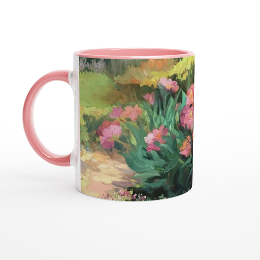 "Garden Peonies" Abstract White 11oz Ceramic Mug with Black Inside by Barbara Cleary Designs