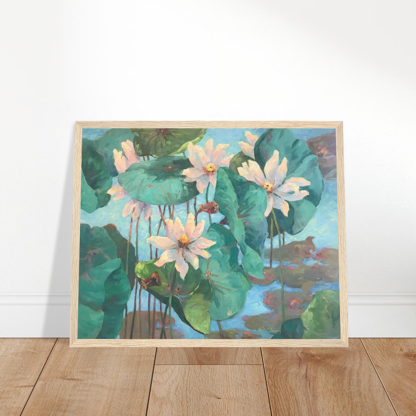 'Lily Pads' Floral | 16x20 inch Wooden Framed Art Print | Original Artwork by American Artist Barbara Cleary