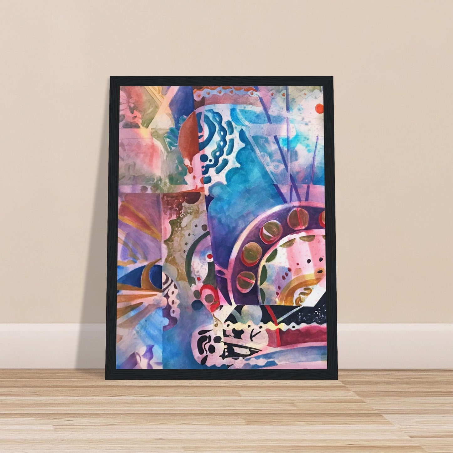 'Kaleidoscope' Abstract I 12x16 inch Wooden Framed Art Print  I Original Artwork by American Artist Barbara Cleary