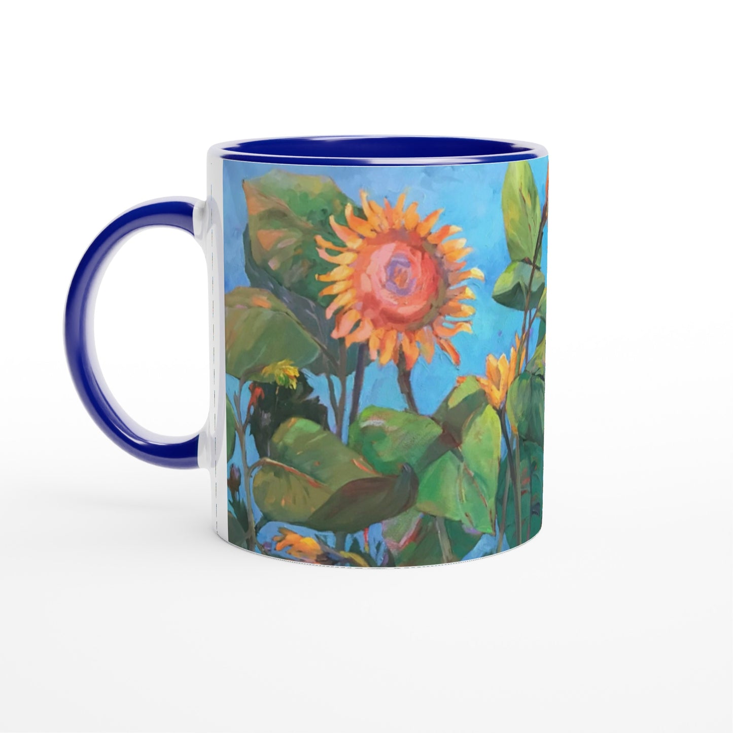 "Southwind 2" Sunflowers Floral White 11oz Ceramic Mug with Color Inside by Barbara Cleary Designs