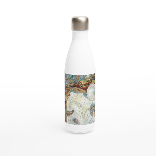 17oz White Stainless Steel Bottle with 'Shells' Watercolor Artwork by American Artist Barbara Cleary